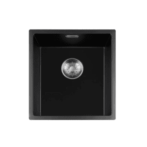 Lorreine 34BQ-FU-Inox Luxe Enkele Keukenspoelbak Graniet Zwart Met Korfplug RVS 34 x 40 Vlakbouw Of Onderbouw