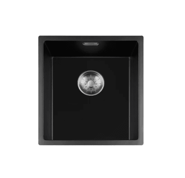 Lorreine 34BQ-FU-Inox Luxe Enkele Keukenspoelbak Graniet Zwart Met Korfplug RVS 34 x 40 Vlakbouw Of Onderbouw
