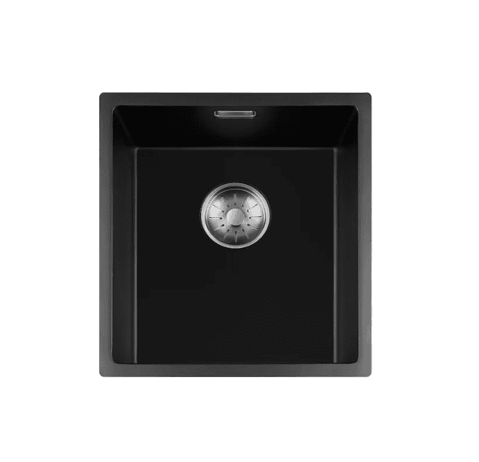 Lorreine 34BQ-FU-Inox Luxe Enkele Keukenspoelbak Graniet Zwart Met Korfplug RVS 34 x 40 Vlakbouw Of Onderbouw