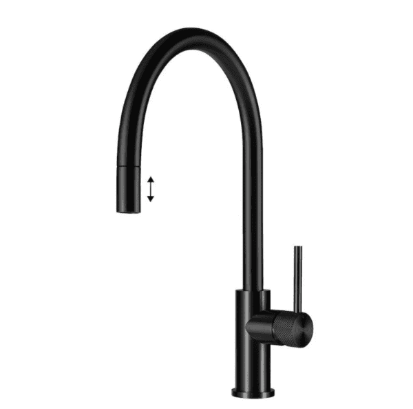 Lorreine Aire-Black-XX Eenhendel Keukenmengkraan Met Luxe Hendel Zwart Met Uittrekbare Handdouche