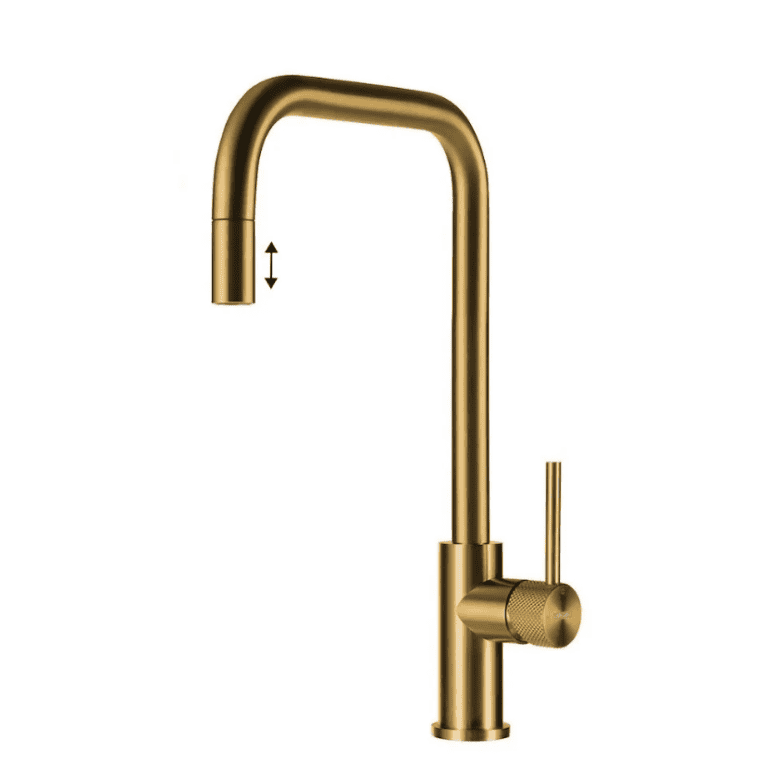 Lorreine Spey-Gold-XX Eenhendel Keukenmengkraan Met Luxe Hendel Goud Met Uittrekbare Handdouche