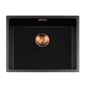 Lorreine 50BQ-FU-Copper Luxe Enkele Keukenspoelbak Graniet Zwart Met Korfplug Copper 50 x 40 Vlakbouw Of Onderbouw