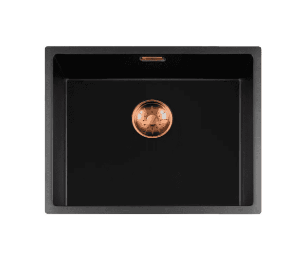 Lorreine 50BQ-FU-Copper Luxe Enkele Keukenspoelbak Graniet Zwart Met Korfplug Copper 50 x 40 Vlakbouw Of Onderbouw