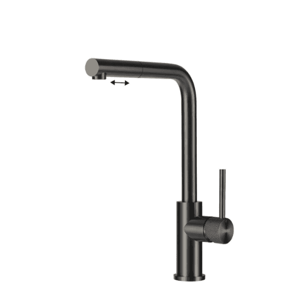Lorreine Tweed-Gunmetal-XX Eenhendel Keukenmengkraan Met Luxe Hendel Gun Metal Met Uittrekbare Handdouche