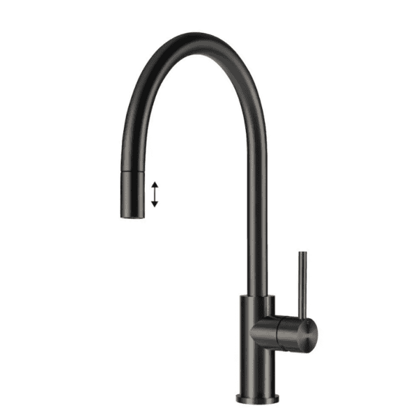 Lorreine Aire-Gunmetal Eenhendel Keukenmengkraan Gun Metal Met Uittrekbare Handdouche