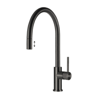 Lorreine Aire-Gunmetal-XX Eenhendel Keukenmengkraan Met Luxe Hendel Gun Metal Met Uittrekbare Handdouche
