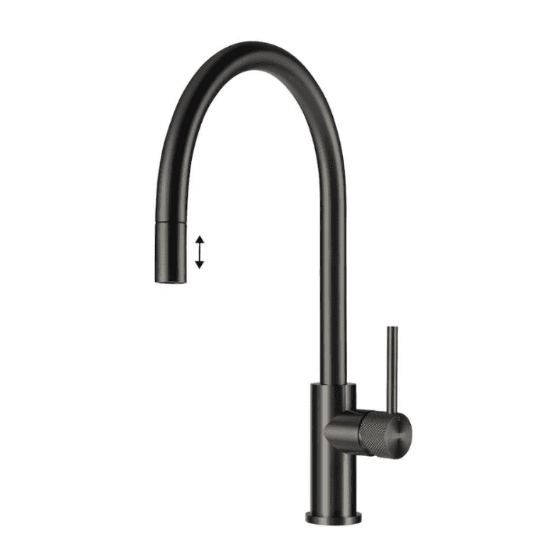 Lorreine Aire-Gunmetal-XX Eenhendel Keukenmengkraan Met Luxe Hendel Gun Metal Met Uittrekbare Handdouche