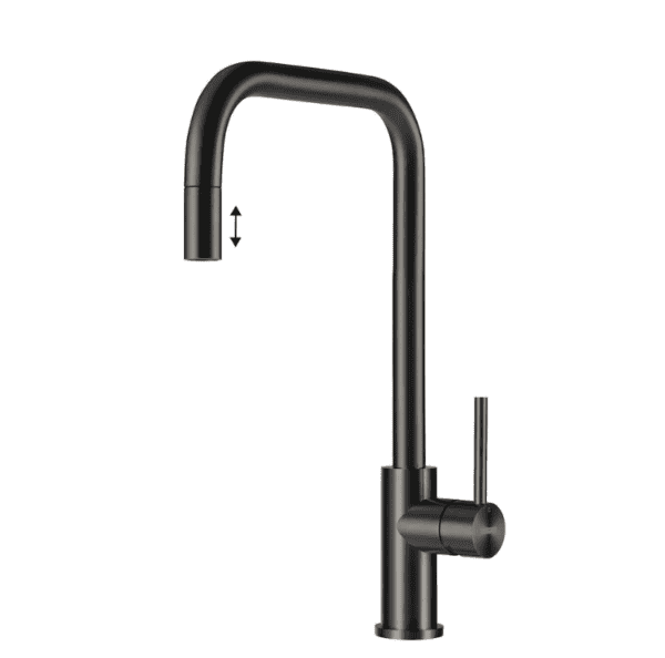 Lorreine Spey-Gunmetal Eenhendel Keukenmengkraan Gun Metal Met Uittrekbare Handdouche