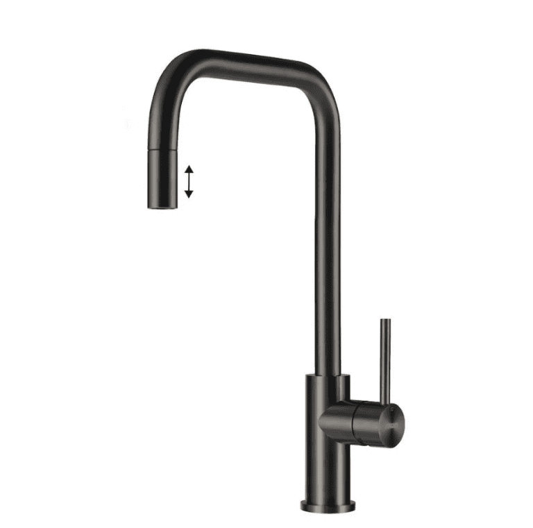 Lorreine Spey-Gunmetal Eenhendel Keukenmengkraan Gun Metal Met Uittrekbare Handdouche