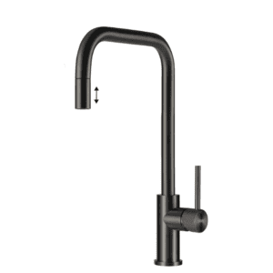 Lorreine Spey-Gunmetal-XX Eenhendel Keukenmengkraan Met Luxe Hendel Gun Metal Met Uittrekbare Handdouche