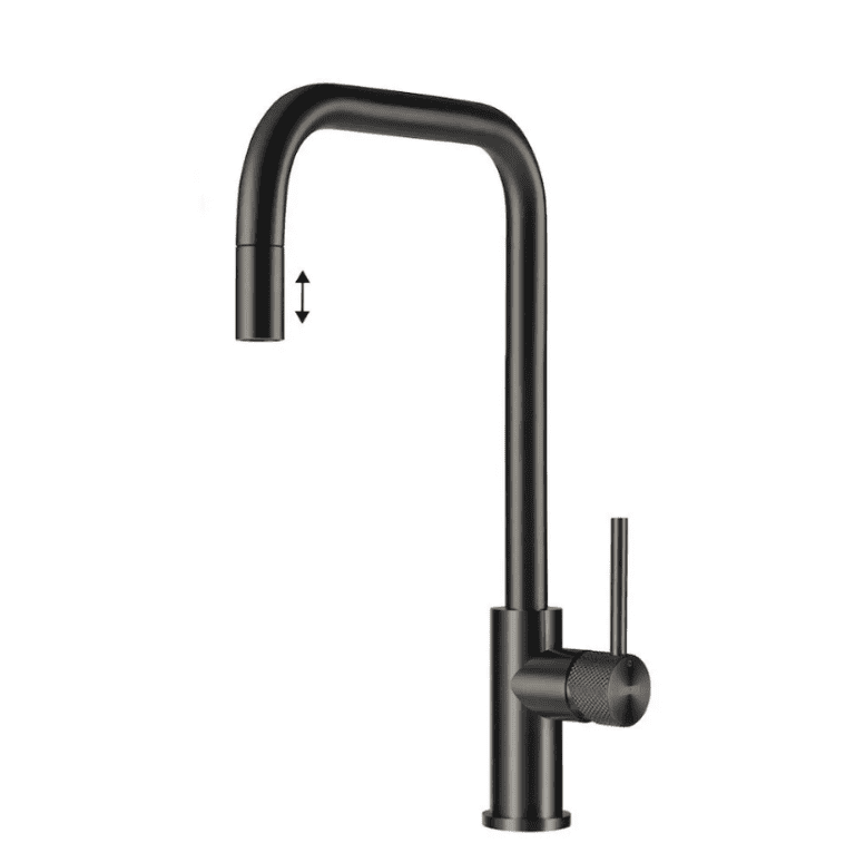 Lorreine Spey-Gunmetal-XX Eenhendel Keukenmengkraan Met Luxe Hendel Gun Metal Met Uittrekbare Handdouche