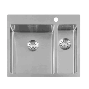 Lorreine 3415SPTH Luxe Anderhalve Keukenspoelbak Links Met Kraangat RVS 34 x 40 + 15 x 40 Onderbouw – Vlakbouw – Opbouw