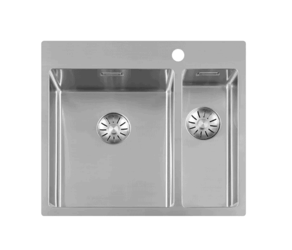 Lorreine 3415SPTH Luxe Anderhalve Keukenspoelbak Links Met Kraangat RVS 34 x 40 + 15 x 40 Onderbouw – Vlakbouw – Opbouw