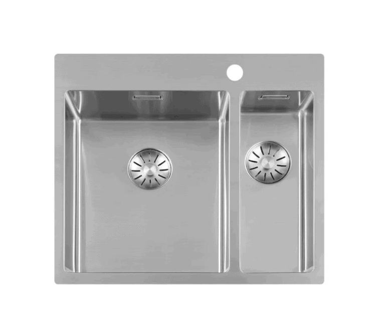 Lorreine 3415SPTH Luxe Anderhalve Keukenspoelbak Links Met Kraangat RVS 34 x 40 + 15 x 40 Onderbouw – Vlakbouw – Opbouw
