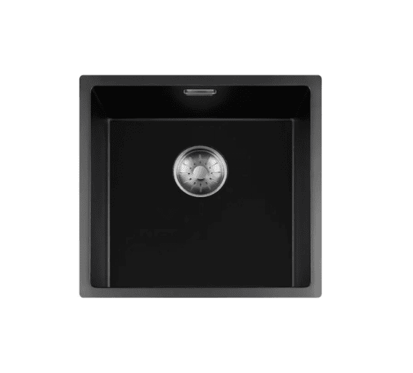 Lorreine 40BQ-FU-Inox Luxe Enkele Keukenspoelbak Graniet Zwart Met Korfplug RVS 40 x 40 Vlakbouw Of Onderbouw