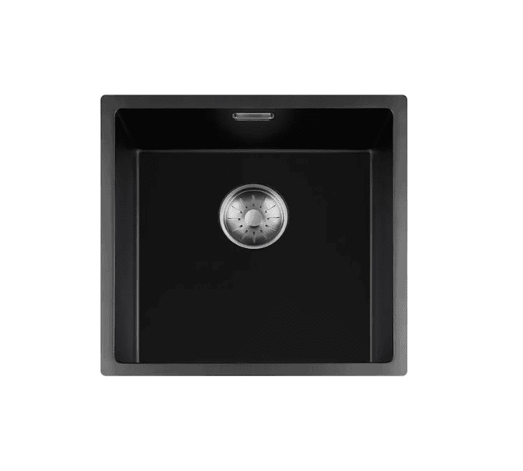 Lorreine 40BQ-FU-Inox Luxe Enkele Keukenspoelbak Graniet Zwart Met Korfplug RVS 40 x 40 Vlakbouw Of Onderbouw