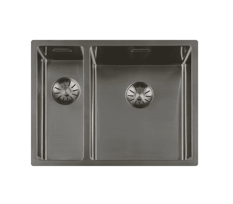 Lorreine 1534SP-Gunmetal Luxe Anderhalve Keukenspoelbak Rechts Gun Metal 15 x 40 + 34 x 40 Onderbouw – Vlakbouw – Opbouw