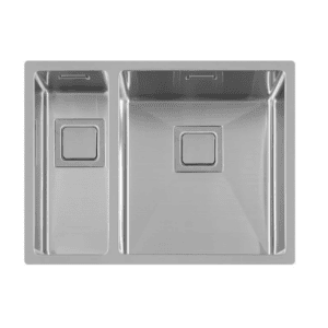 Lorreine 1534VK Luxe Anderhalve Keukenspoelbak Rechts RVS Met Vierkante Korfplug 15 x 40 + 34 x 40 Onderbouw - Vlakbouw - Opbouw