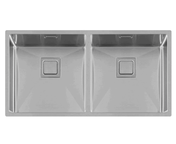 Lorreine 4040VK Luxe Dubbele Keukenspoelbak RVS Met Vierkante Korfplug 40 x 40 + 40 x 40 Onderbouw - Vlakbouw - Opbouw