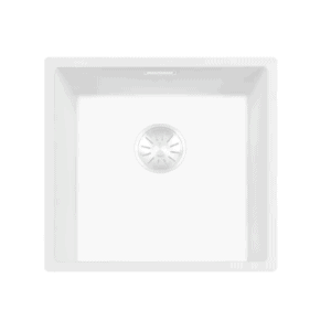 Lorreine 40WQ-FU Luxe Enkele Keukenspoelbak Graniet Wit Met Korfplug Wit 40 x 40 Vlakbouw Of Onderbouw