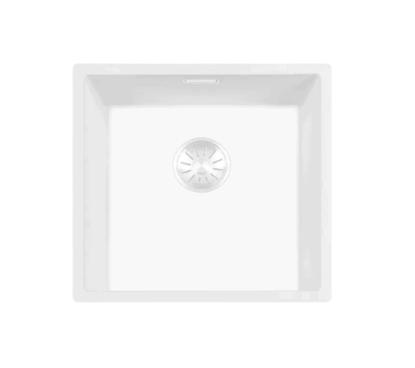 Lorreine 40WQ-FU Luxe Enkele Keukenspoelbak Graniet Wit Met Korfplug Wit 40 x 40 Vlakbouw Of Onderbouw