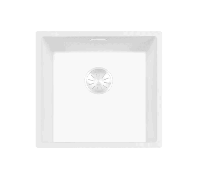 Lorreine 40WQ-FU Luxe Enkele Keukenspoelbak Graniet Wit Met Korfplug Wit 40 x 40 Vlakbouw Of Onderbouw