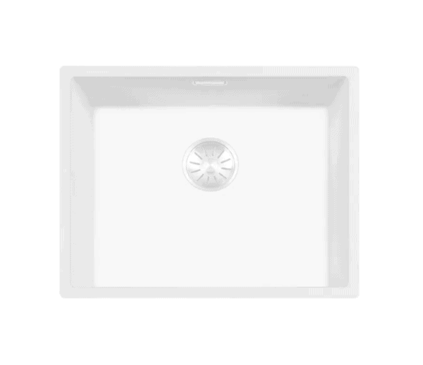 Lorreine 50WQ-FU Luxe Enkele Keukenspoelbak Graniet Wit Met Korfplug Wit 50 x 40 Vlakbouw Of Onderbouw