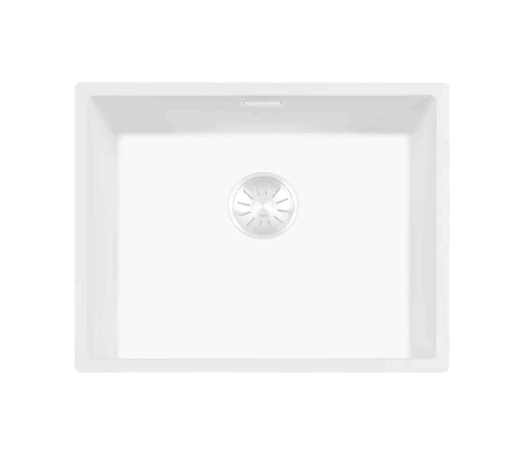 Lorreine 50WQ-FU Luxe Enkele Keukenspoelbak Graniet Wit Met Korfplug Wit 50 x 40 Vlakbouw Of Onderbouw