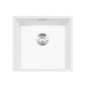 Lorreine 40WQ-FU-Inox Luxe Enkele Keukenspoelbak Graniet Wit Met Korfplug RVS 40 x 40 Onderbouw Of Vlakbouw