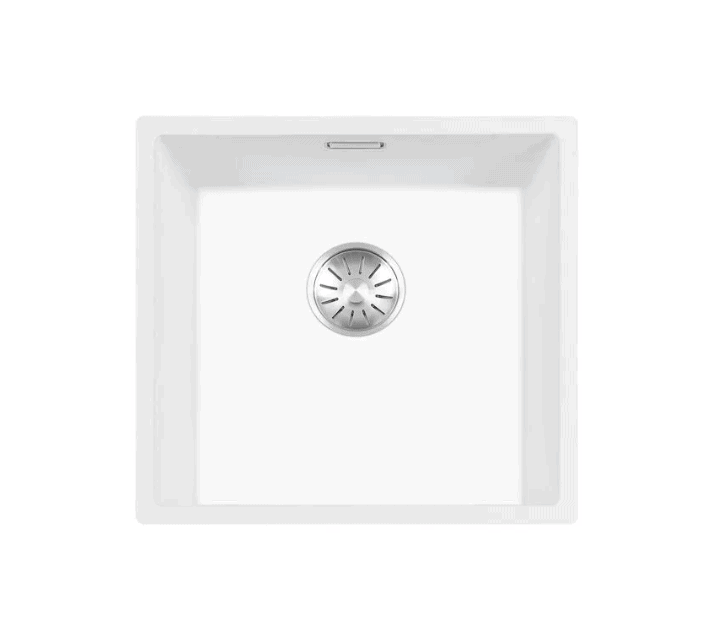 Lorreine 40WQ-FU-Inox Luxe Enkele Keukenspoelbak Graniet Wit Met Korfplug RVS 40 x 40 Onderbouw Of Vlakbouw