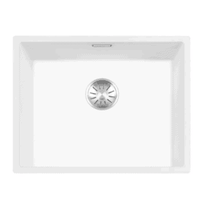 Lorreine 50WQ-FU-Inox Luxe Enkele Keukenspoelbak Graniet Wit Met Korfplug RVS 50 x 40 Vlakbouw Of Onderbouw
