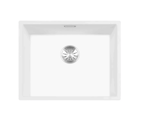 Lorreine 50WQ-FU-Inox Luxe Enkele Keukenspoelbak Graniet Wit Met Korfplug RVS 50 x 40 Vlakbouw Of Onderbouw