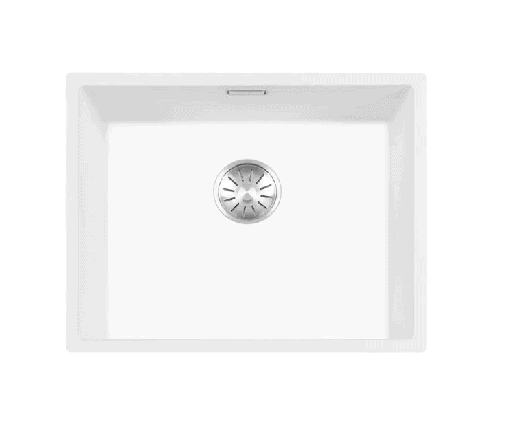 Lorreine 50WQ-FU-Inox Luxe Enkele Keukenspoelbak Graniet Wit Met Korfplug RVS 50 x 40 Vlakbouw Of Onderbouw