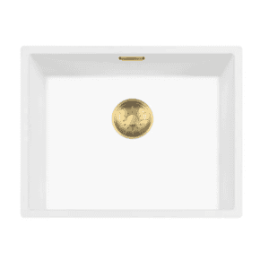 Lorreine 50WQ-FU-Gold Luxe Enkele Keukenspoelbak Graniet Wit Met Korfplug Goud 50 x 40 Vlakbouw Of Onderbouw
