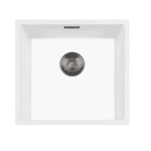 Lorreine 40WQ-FU-Gunmetal Luxe Enkele Keukenspoelbak Graniet Wit Met Korfplug Gun Metal 40 x 40 Onderbouw Of Vlakbouw