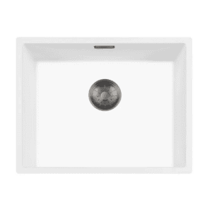 Lorreine 50WQ-FU-Gunmetal Luxe Enkele Keukenspoelbak Graniet Wit Met Korfplug Gun Metal 50 x 40 Vlakbouw Of Onderbouw