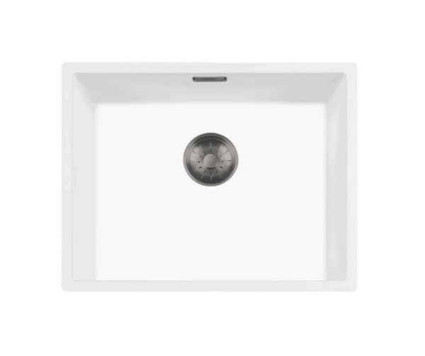 Lorreine 50WQ-FU-Gunmetal Luxe Enkele Keukenspoelbak Graniet Wit Met Korfplug Gun Metal 50 x 40 Vlakbouw Of Onderbouw