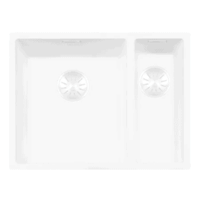 Lorreine 3415WQ-FU Luxe Anderhalve Keukenspoelbak Links Graniet Wit Met Korfplug Wit 34 x 40 + 15 x 40 Vlakbouw Of Onderbouw