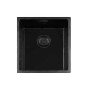 Lorreine 34BQ-FU Luxe Enkele Keukenspoelbak Graniet Zwart Met Korfplug Zwart 34 x 40 Vlakbouw Of Onderbouw