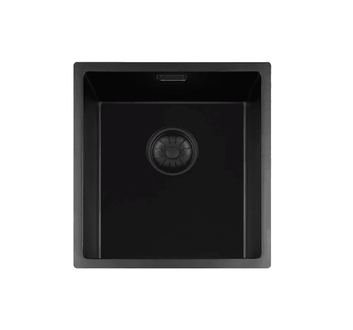 Lorreine 34BQ-FU Luxe Enkele Keukenspoelbak Graniet Zwart Met Korfplug Zwart 34 x 40 Vlakbouw Of Onderbouw