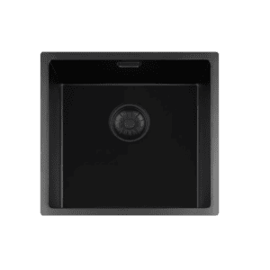 Lorreine 40BQ-FU Luxe Enkele Keukenspoelbak Graniet Zwart Met Korfplug Zwart 40 x 40 Vlakbouw Of Onderbouw