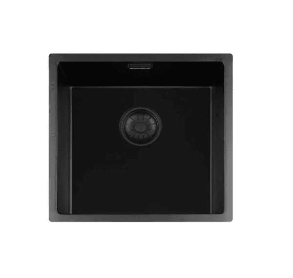 Lorreine 40BQ-FU Luxe Enkele Keukenspoelbak Graniet Zwart Met Korfplug Zwart 40 x 40 Vlakbouw Of Onderbouw