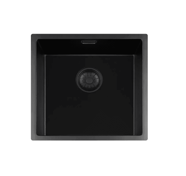Lorreine 40BQ-FU Luxe Enkele Keukenspoelbak Graniet Zwart Met Korfplug Zwart 40 x 40 Vlakbouw Of Onderbouw