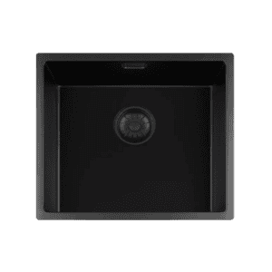 Lorreine 45BQ-FU Luxe Enkele Keukenspoelbak Graniet Zwart Met Korfplug Zwart 45 x 40 Vlakbouw Of Onderbouw