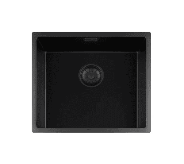 Lorreine 45BQ-FU Luxe Enkele Keukenspoelbak Graniet Zwart Met Korfplug Zwart 45 x 40 Vlakbouw Of Onderbouw
