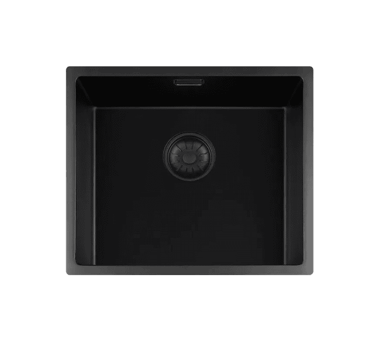 Lorreine 45BQ-FU Luxe Enkele Keukenspoelbak Graniet Zwart Met Korfplug Zwart 45 x 40 Vlakbouw Of Onderbouw