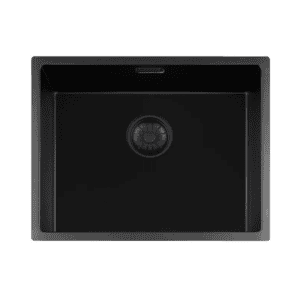 Lorreine 50BQ-FU Luxe Enkele Keukenspoelbak Graniet Zwart Met Korfplug Zwart 50 x 40 Vlakbouw Of Onderbouw