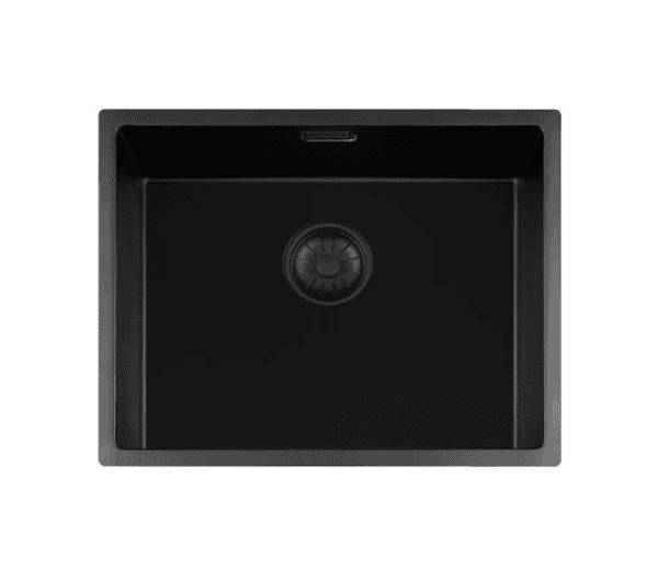 Lorreine 50BQ-FU Luxe Enkele Keukenspoelbak Graniet Zwart Met Korfplug Zwart 50 x 40 Vlakbouw Of Onderbouw