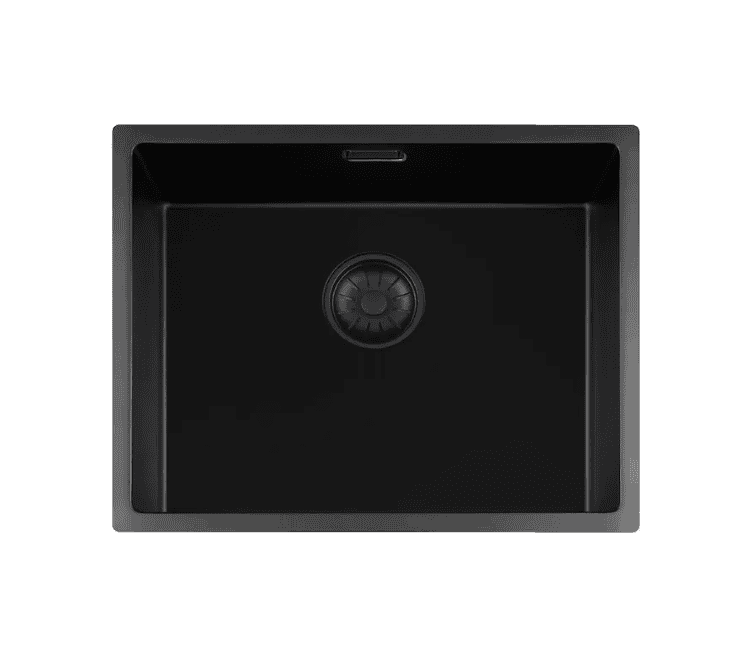 Lorreine 50BQ-FU Luxe Enkele Keukenspoelbak Graniet Zwart Met Korfplug Zwart 50 x 40 Vlakbouw Of Onderbouw