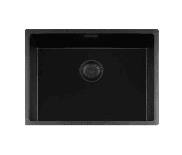 Lorreine 55BQ-FU Luxe Enkele Keukenspoelbak Graniet Zwart Met Korfplug Zwart 55 x 40 Vlakbouw Of Onderbouw